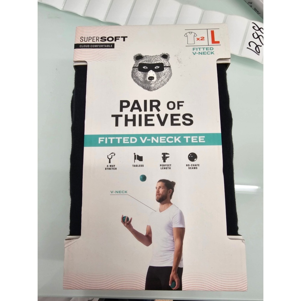 Pair of Thieves Mens SuperSoft Fitted V-Neck Tee 2-Pack Black 100537-0001-L L